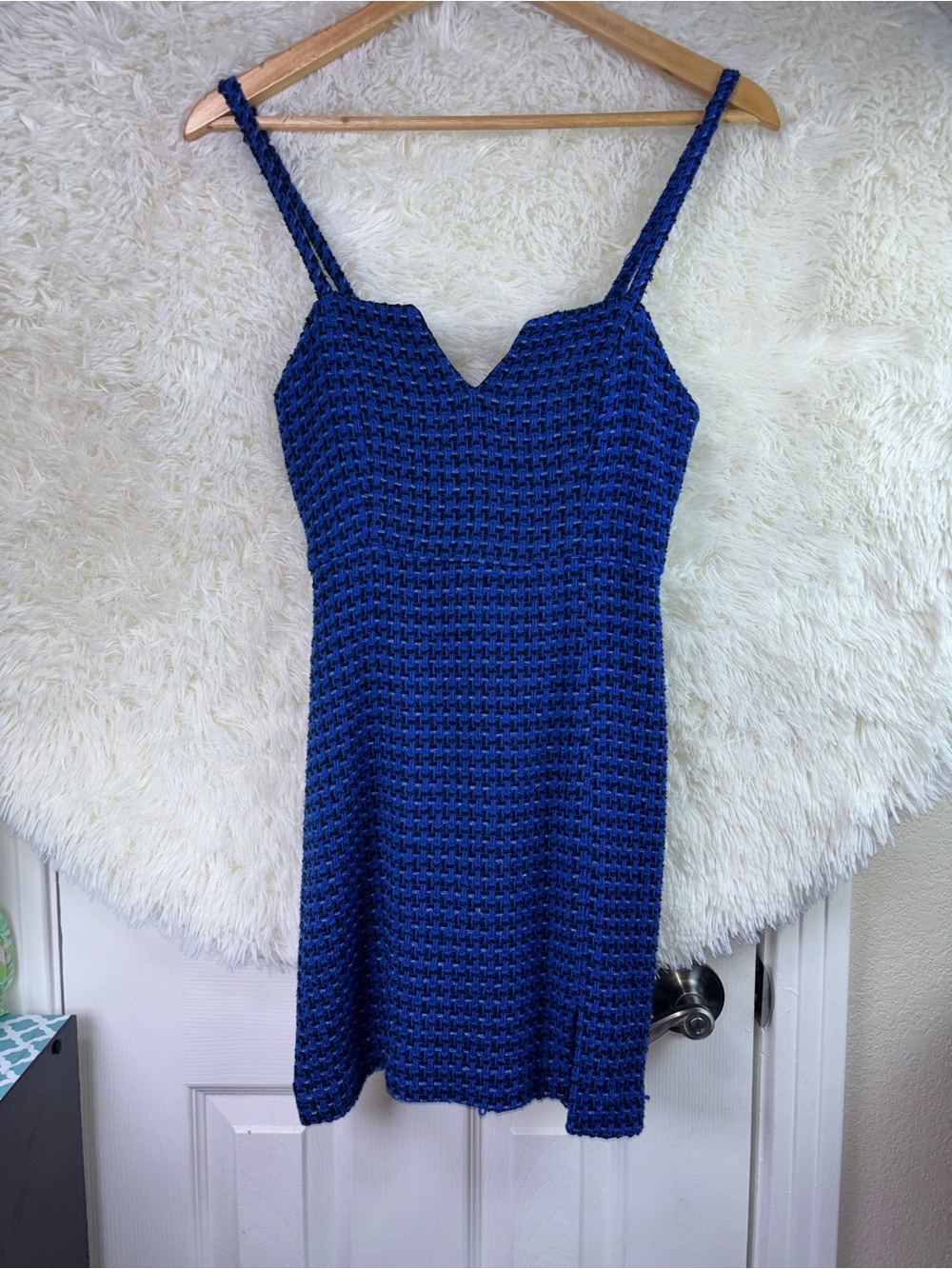 Zara Blue Textured Knit Spaghetti Strap Mini Dress - Picture 5 of 16
